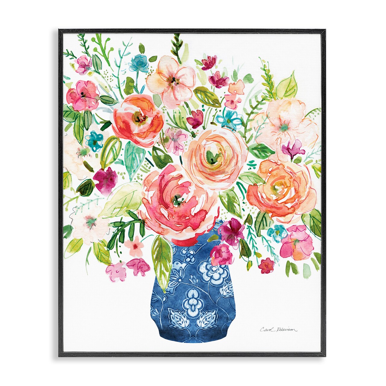 Stupell Industries Sunny Chinoiserie Pink Bouquet Framed Giclee, design by Carol Robinson